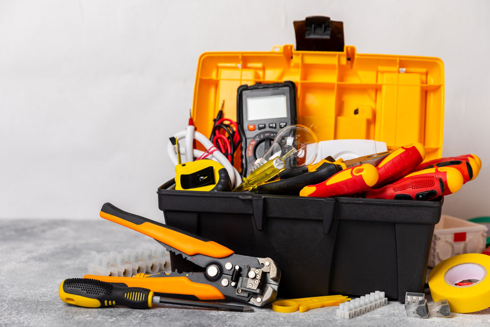 AC DC electrical tool rental bundle with meter pliers and wire tools